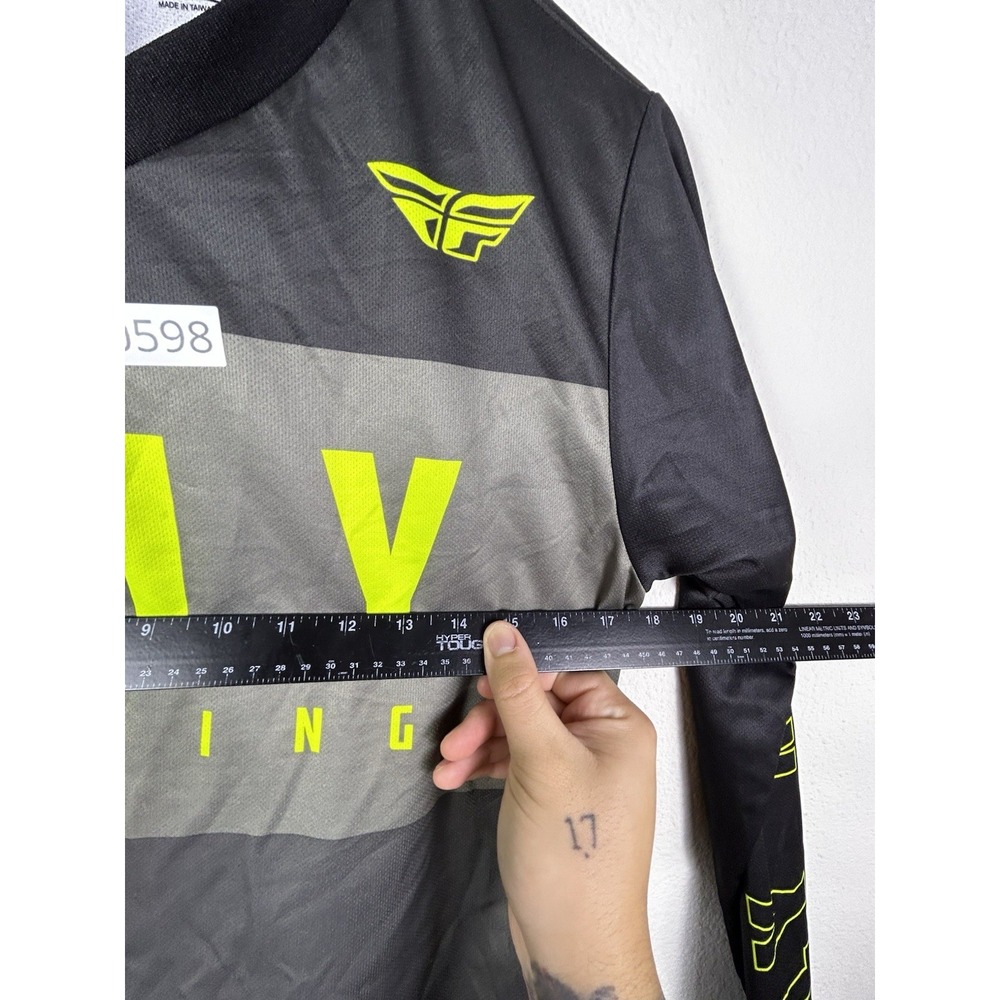 Fly Racing F16 Boys V Neck Gray Neon Racing Motorcross Long Sleeve Shirt YX - Picture 4 of 6